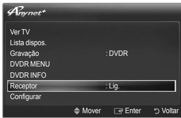 Anynet+ Ver TV Lista dispos. Gravação : DVDR DVDR MENU DVDR INFO Receptor : Lig. Configurar Mover Enter Voltar