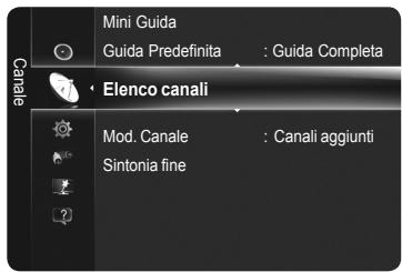 Mini Guida Guida Predefinita : Guida Completa Elenco canali Mod. Canale : Canali aggiunti Sintonia fine