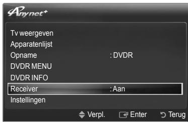Appynet+ Tv weergeven Apparatenlijst Opname : DVDR DVDR MENU DVDR INFO Receiver : Aan Instellingen Verpl. Enter Terug