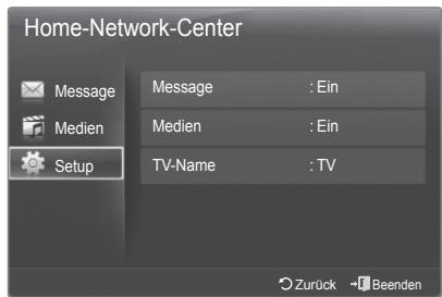 Home-Network-Center Message : Ein Medien : Ein Setup : TV Zurück Beenden