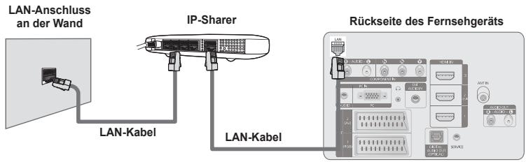 LAN-Anschluss an der Wand IP-Sharer LAN-Kabel LAN-Kabel Rückseite des Fernsehgeräts