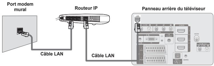 Port modem mural Câble LAN Routeur IP Câble LAN Panneau arrière du téléviseur
