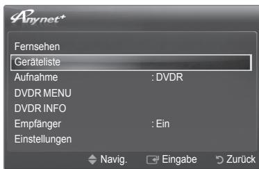 Abynet* Fernsehen Geräteliste Aufnahme : DVDR DVDR MENU DVDR INFO Empfänger : Ein Einstellungen Navig. Eingabe Zurück