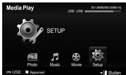 Media Play USB : USB 851.98MB/995.00MB Vrij SETUP Photo Music Movie Setup USB Apparaat Sluiten