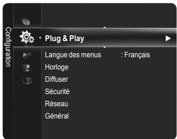 Configuration Plug & Play Langue des menus : Français Horloge Diffuser Sécurité Réseau Général