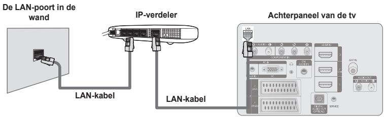 De LAN-poort in de wand IP-verdeler LAN-kabel LAN-kabel Achterpaneel van de tv