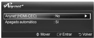 Anynet* Anynet*(HDMI-CEC) : No Apagado automático : Sí Mover Entrar Volver