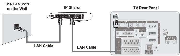 The LAN Port on the Wall IP Sharer LAN Cable LAN Cable TV Rear Panel