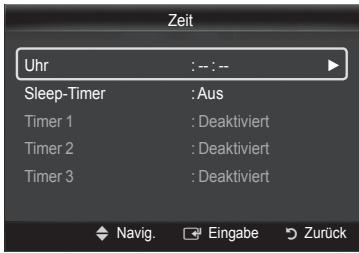 Zeit Uhr :--:-- Sleep-Timer :Aus Timer 1 : Deaktiviert Timer 2 : Deaktiviert Timer 3 : Deaktiviert Navig. Eingabe Zurück