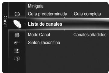 Miniguía Guía predeterminada : Guía completa Lista de canales Modo Canal : Canales añadidos Sintonización fina