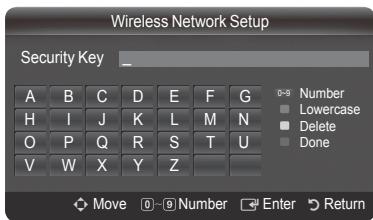 Wireless Network Setup Security Key _ A B C D E F G H I J K L M N O P Q R S T U V W X Y Z 0-9 Number Lowercase Delete Done Move 0-9 Number Enter Return
