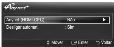 Anynet* Anynet*(HDMI-CEC) : Não Desligar automat. : Sim Mover Enter Voltar