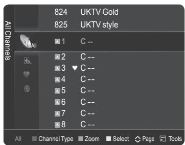 All Channels 824 UKTV Gold 825 UKTV style 1 C -- 2 C -- 3 ♥ C -- 4 C -- 5 C -- 6 C -- 7 C -- 8 C -- All Channel Type Zoom Select Page Tools