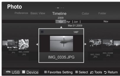 Photo Preference Basic View Timeline 2009 Mg Apr | Jun Mar 01 2009 Nov 1/67 IMG_0346 JPG IMG_0346 JPG IMG_0346 JPG USB Device Favorites Setting Select Tools Return