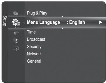 Plug & Play Menu Language : English Time Broadcast Security Network General