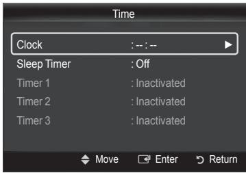Time Clock :--:-- Sleep Timer :Off Timer 1 :Inactivated Timer 2 :Inactivated Timer 3 :Inactivated