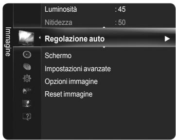 Luminosità : 45 Nitidezza : 50 Regolazione auto Schermo Impostazioni avanzate Opzioni immagine Reset immagine