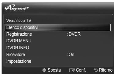 Visualizza TV Elenco dispositivi Registrazione : DVDR DVDR MENU DVDR INFO Ricevitore : On Impostazione ◆ Sposta Conf. ◸ Ritorno