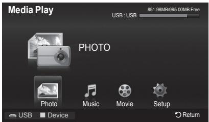 Media Play USB : USB 851.98MB/995.00MB Free PHOTO Photo Music Movie Setup USB Device Return