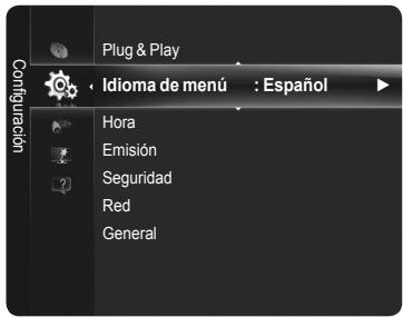 Plug & Play Idioma de menú : Español Hora Emisión Seguridad Red General