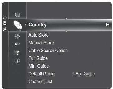 Channel Country Auto Store Manual Store Cable Search Option Full Guide Mini Guide Default Guide : Full Guide Channel List