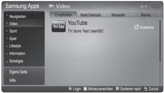 Samsung Apps Neuigkeiten Video Sport Spiel Lifestyle Information Sonstiges Eigene Seite Hilfe Video Empfohlen Meiste Downloads Neueste Name YouTube YouTube TV store Test User002 Kostenlos Login Miniaturansichten Sortieren nach Zurück
