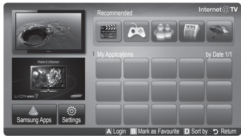Recommended Internet@TV My Applications by Date 1/1 A Login B Mark as Favourite D Sort by Return
