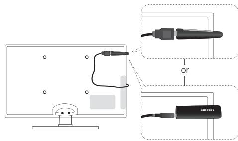 Diagram showing connection between a computer monitor and two connected devices labeled 'or', with one device connected to a Samsung.