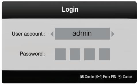Login User account : admin Password : A Create [0-9] Enter PIN Cancel