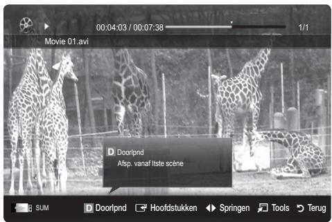 00:04:03 / 00:07:38 Movie 01.avi Doorpnd Alsp. vanaf liste scène SUM Doorpnd Hoofdstukken Springen Tools Terug