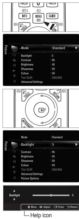 SAMSUNG UE-40B8000XW - ☐ How to operate the OSD (On Screen Display) - 1