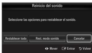 SAMSUNG UE-46B7020WP - Reinicio del sonido  Restablecer todo / Rest. modo sonido / Cancelar - 1