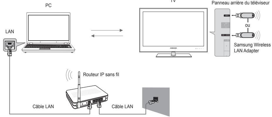 SAMSUNG UE-46B7020WP - Diagramme représentant la connexion réseau - sans fil - 1