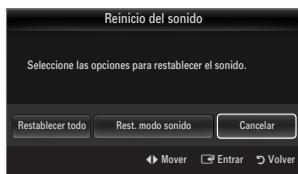 SAMSUNG UE-46B8000XW - □ Reinicio del sonido → Restablecer todo / Rest. modo sonido / Cancelar - 1