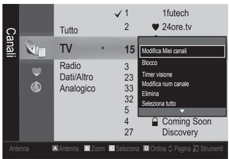 Canali Tutto 1 2 1futech ♥ 24ore.tv TV 15 Modifica Miei canali Radio 3 Blocco Dati/Altro 23 Timer visione Modifica num canale Analogico 33 Elimina 32 Seleziona tutto 5 4 Coming Soon 27 Discovery Antenna Antenna Zoom Seleziona Ordina Pagina Strumenti