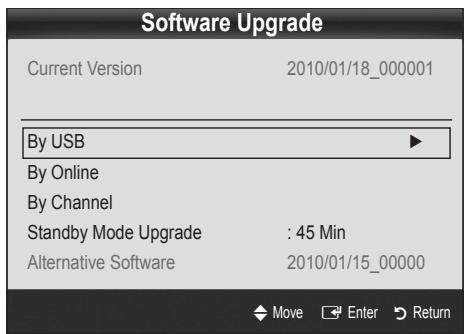 Software Upgrade Current Version 2010/01/18_000001 By USB By Online By Channel Standby Mode Upgrade : 45 Min Alternative Software 2010/01/15_00000