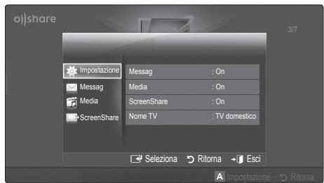 Impostazione Messag : On Media : On ScreenShare : On Nome TV : TV domestico Selezione Ritorna Esci Impostazione Ritorna
