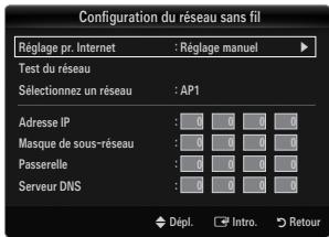 SAMSUNG UN40B6000 - Configuration du réseau sans fil-Réglage manuel - 2