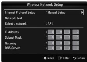 SAMSUNG UN40B6000 - Wireless Network Setup-Manual Setup - 1