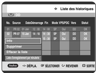 SAMSUNG DVD-HR720P - 5-1 Appuyez sur les boutons ▲▼ pour sélectionner le numéro de la liste des historiques que vous souhaitez supprimer, puis appuyez sur le bouton ANYKEY. - 1