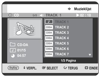Muzieklijst CD TRACK 1 02 : 10 CD-DA 01/15 04:57 TRACK 1 C00A TRACK 2 C00A TRACK 3 C00A TRACK 4 C00A TRACK 5 C00A TRACK 6 C00A TRACK 7 1/3 Pagina Anykey VERPL. SELECT TERUG EINDE