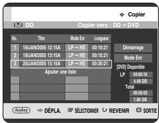 SAMSUNG DVD-HR720P - Appuyez sur les boutons ▲▼ pour sélectionner le titre supplémentaire que vous souhaitez copier, puis appuyez sur le bouton OK. Répétez les étapes 8\~10 pour sélectionner un titre que vous souhaitez copier. - 1