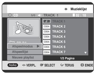 Muzieklijst CD TRACK 1 02 : 10 Track 1 C0DA TRACK 2 C0DA TRACK 3 C0DA TRACK 4 C0DA TRACK 5 C0DA TRACK 6 C0DA TRACK 7 Nieuwe playlist 1/3 Pagina Anykey VERPL SELECT TERUG EINDE