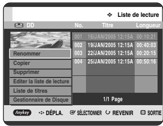 SAMSUNG DVD-HR720P - A l'aide des boutons ▲▼, sélectionnez le titre que vous souhaitez modifier parmi la liste de lecture, puis appuyez sur le bouton ANYKEY. - 1