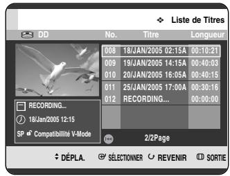 SAMSUNG DVD-HR720P - Utilisation du bouton TITLE LIST - 1
