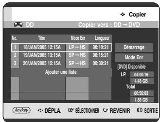 SAMSUNG DVD-HR720P - Changement du mode d'enregistrement de tous les titres dans la liste de copie - 2
