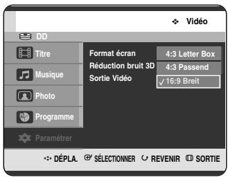 SAMSUNG DVD-HR720P - Configuration des options d'affichage vidéo - 3