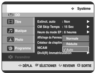 SAMSUNG DVD-HR720P - Configuration des options de l'Affichage du panneau - 3