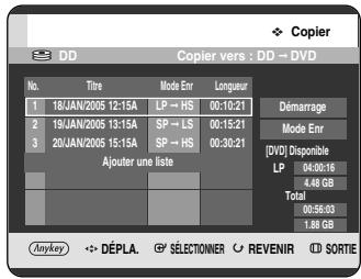 SAMSUNG DVD-HR720P - Appuyez sur les boutons ▲▼ pour sélectionner le titre que vous souhaitez prévisualiser sur l'écran de copie. - 1