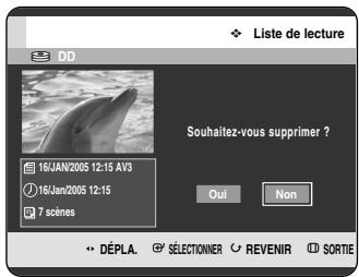 SAMSUNG DVD-HR720P - Appuyez sur les boutons ▲▼ pour sélectionner Supprimer, puis appuyez sur le bouton OK ou ▶. - 1
